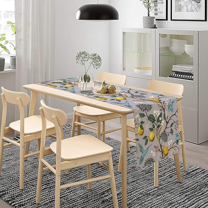 Table Runner with Flowers and Birds, Spring Plant Flowers Table Decoration Linen Table Runner Family Party Party Decorations 13x36 Inches