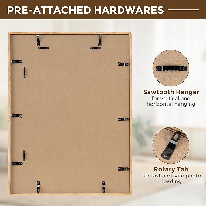 18x24 Frames USA-Sourced Natural Oak Wood Solid Wood Photo Frame Handcrafted Rounded Corner with Mat to 16x20 Picture Display with Real Glass Family Picture, Wedding Photo Mounted