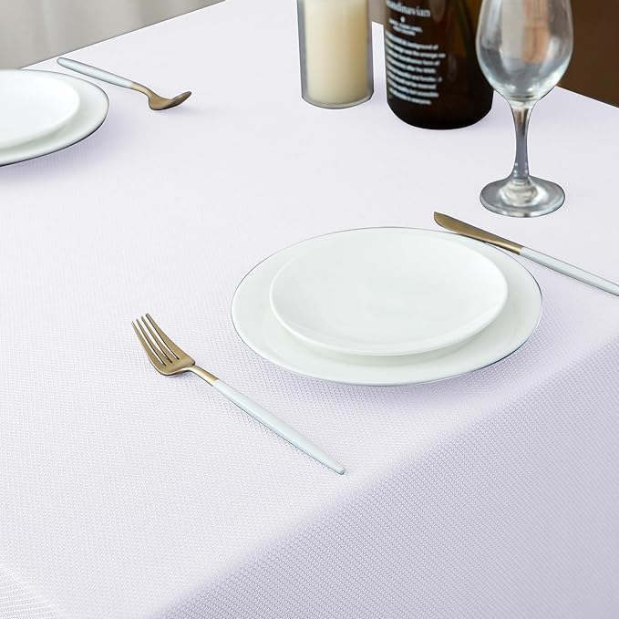 Biscaynebay Textured Fabric Square Tablecloths 60x60 Inches, White Water Resistant Table Cloth Small Card Folding Table Covers Linen for Dining, Kitchen, Wedding and Parties etc. Machine Washable