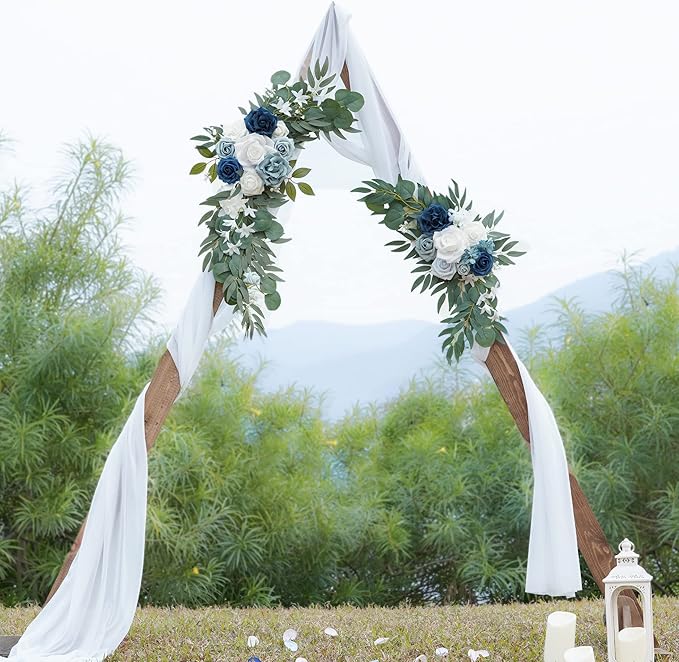 ponatia Wedding Arch Flowers (Pack of 2), Artificial Dusty Blue Flowers & Welcome Signs Decorations for Wedding Ceremony Reception