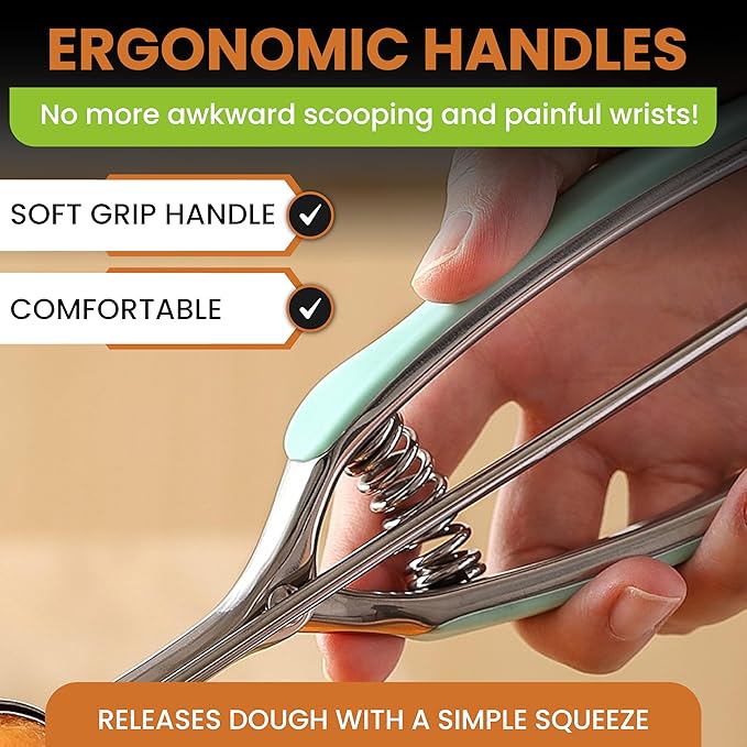 Spring Chef Medium #40 Stainless Steel Cookie Scoop for Baking, Multifunctional Kitchen Food Scooper with Trigger Release, 1.7 Tablespoon Melon Scooper - Dishwasher Safe Meatball Scoop - Mint