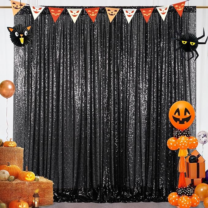 ShinyBeauty 4FTx8FT Black Sequin Backdrop,Sequin Photo Booth Backdrop,Sparkling Photography Prop Shimmer Backdrop Curtain for Birthday Party Decoration