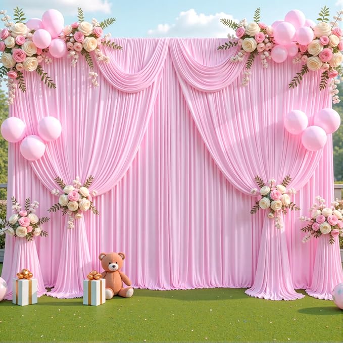 50ft x 12ft Light Pink Backdrop Curtains Wrinkle Free Backdrop Curtain for Wedding Parties Pink Fabric Backdrops Drapes Back Drop Cloth Bridal Shower Stage Curtains Wedding Decorations for Reception