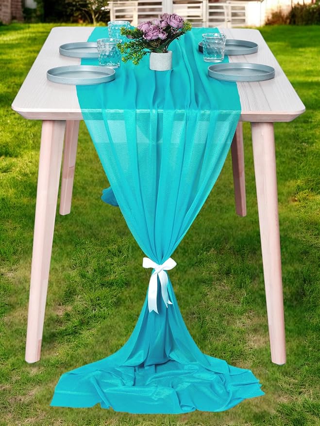 MDS Halloween Chiffon Table Runner - 10 Pack, 29 x 120 Inches, 10ft Each - Sheer Spooky Table Runners for Haunted House Parties, Trick-or-Treat Tables, Witchy Décor, Wedding & Events - Peacock Blue