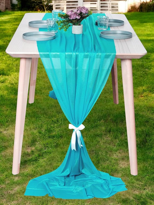 MDS Halloween Chiffon Table Runner - 25 Pack, 29 x 170 Inches, 14ft Each - Sheer Spooky Table Runners for Haunted House Parties, Trick-or-Treat Tables, Witchy Décor, Wedding & Events - Peacock Blue
