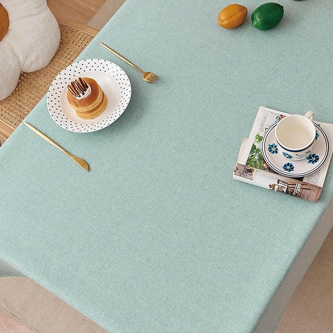NLMUVW Sage Green Linen Tablecloth Rectangle, Rustic Textured Table Cloth Water Resistant Farmhouse Table Cover for Kitchen Dining Party Coffee, 54x96 Inch