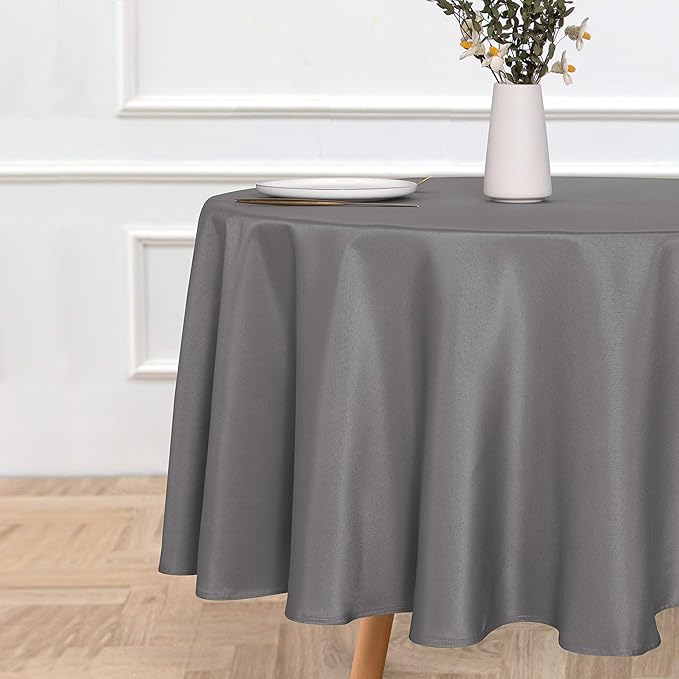 sancua Round Tablecloth - 90 Inch - Water Resistant Spill Proof Washable Polyester Table Cloth Decorative Fabric Table Cover for Dining Tables, Buffet Parties and Camping, Light Grey