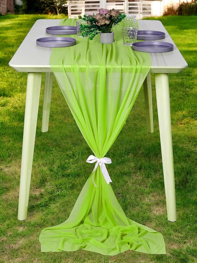 MDS Halloween Chiffon Table Runner - 5 Pack, 29 x 170 Inches, 14ft Each - Sheer Spooky Table Runners for Haunted House Parties, Trick-or-Treat Tables, Witchy Décor, Wedding & Events - Parrot Green