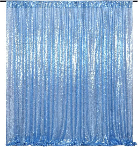 Poise3EHome 6FT x 8FT Sequin Photography Backdrop Curtain for Party Decoration, Baby Blue