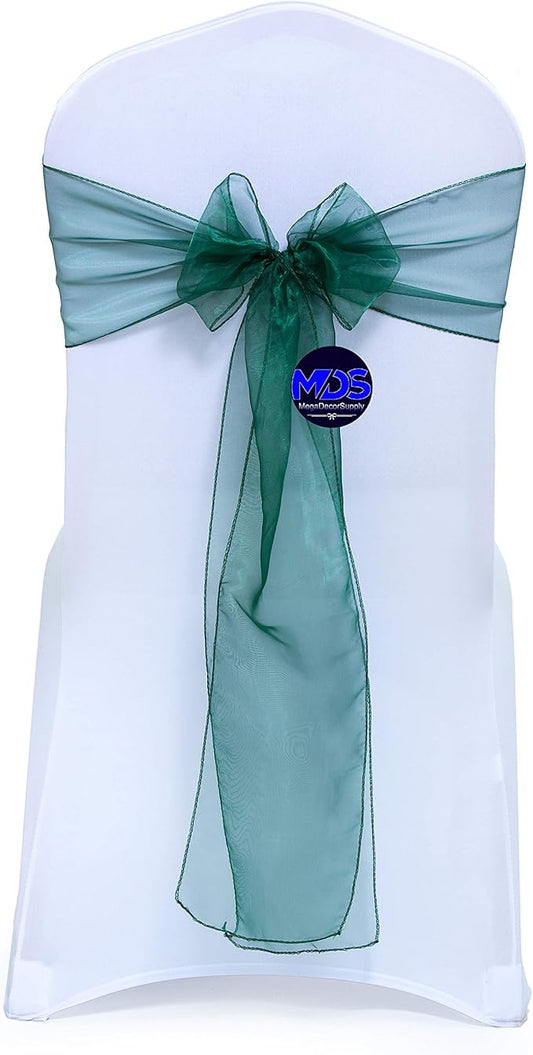 MDS Pack of 125 PCS Organza Chair Sashes Wider Dining Chair Bows Ribbon Tie Back for Wedding Party Birthday Bridal Shower Reception Event Banquet Home Chair Cover Decoration - Hunter Green