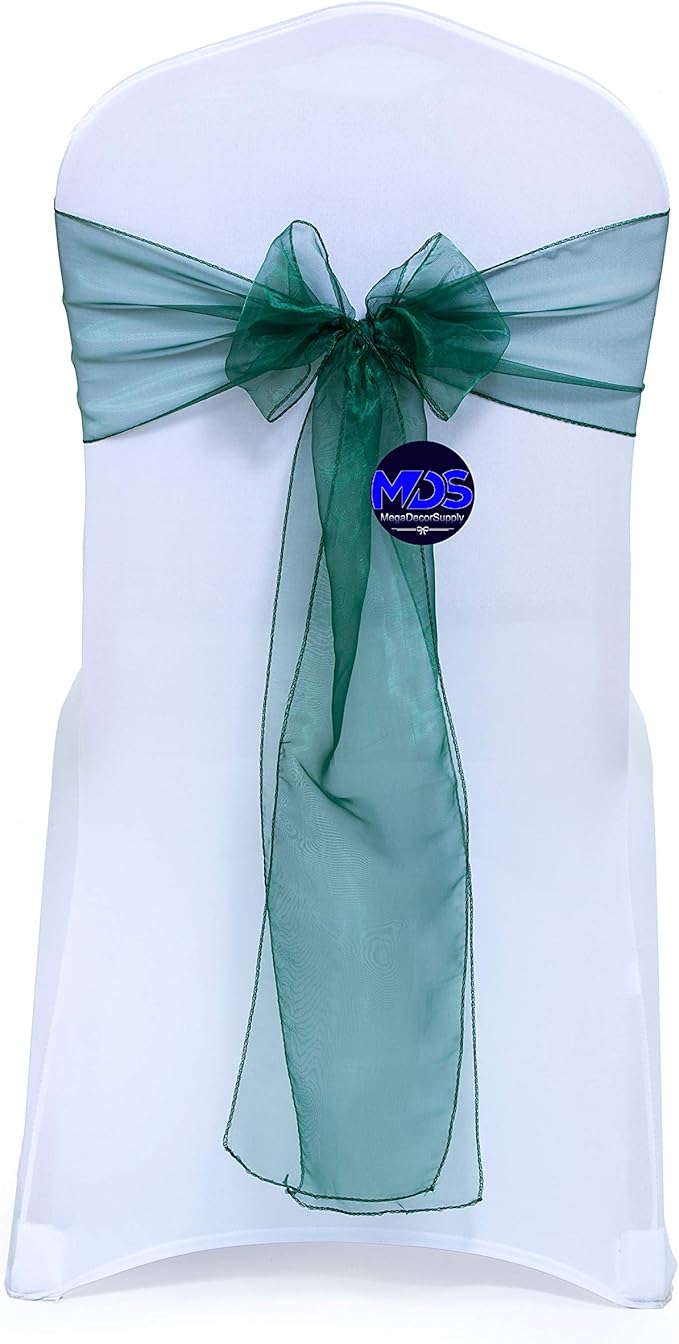 MDS Pack of 200 PCS Organza Chair Sashes Wider Dining Chair Bows Ribbon Tie Back for Wedding Party Birthday Bridal Shower Reception Event Banquet Home Chair Cover Decoration - Hunter Green