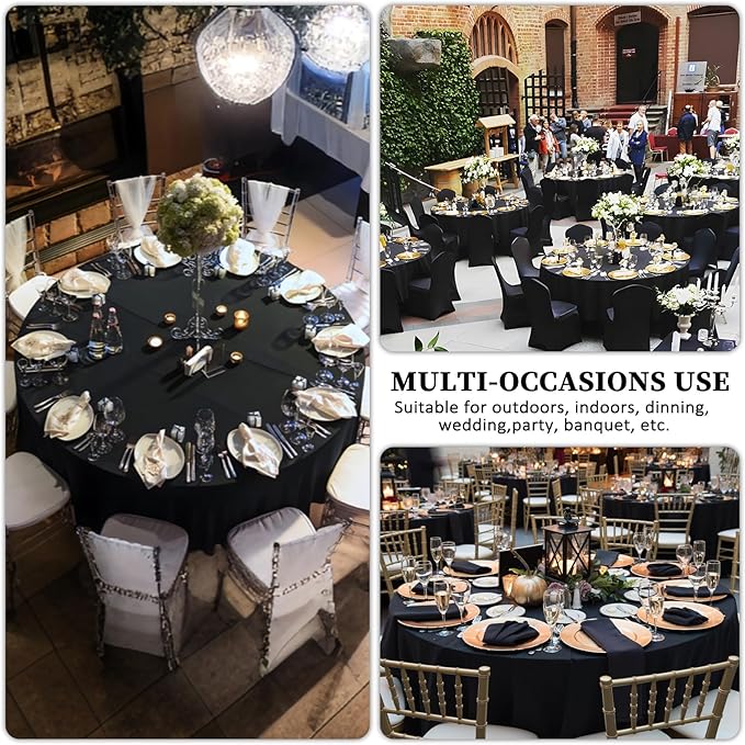 12 Pack Black Round Tablecloth 90 Inch Black Table Cloth Stain and Wrinkle Resistant Reusable and Washable Polyester Fabric Table Covers for Buffet Wedding Party and Banquet