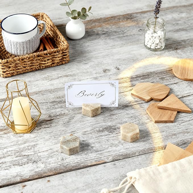 Marble Hexagon Place Card Holders, Exquisite Marble Photo Display Stands, 4 Piece Handmade Creative Card Stands, Multi-Use Place Sign Holders for Event Decor,Dinner Party and Wedding