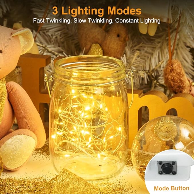 btfarm 12 Pack Fairy Lights Battery Operated [3 Modes], 7ft 20 Led Twinkle Lights String Lights Waterproof Bulk Small Mini Silver Wire for Mason Jars Vases Wedding Table Centerpiece, Warm White
