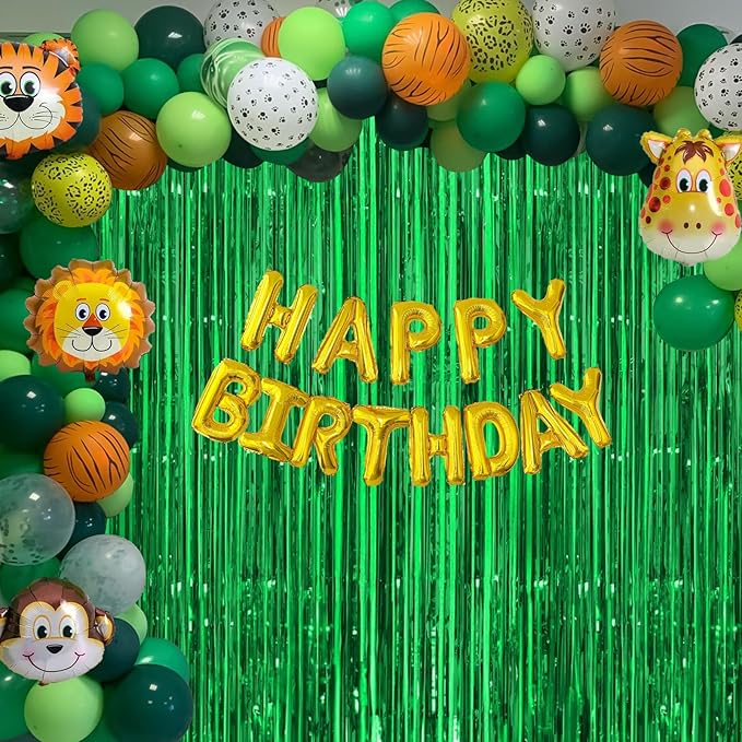 Green Streamers Party Decorations - Thicken 4 Pack 3.2 x 8.2 FT - Tinsel Foil Fringe Curtains Party Backdrop for Birthday, Dinosaur, Jungle, Football, Golf Party Decorations