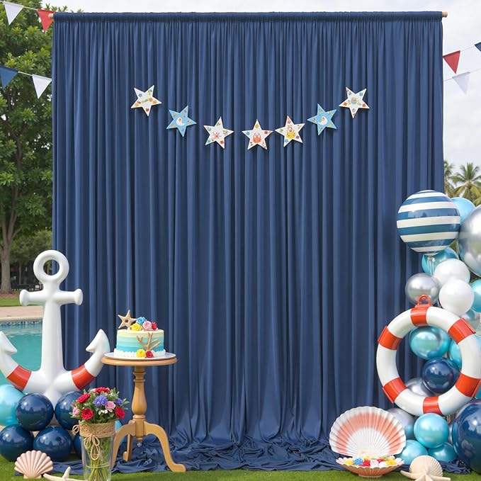 50×12ft Navy Blue Wrinkle Free Backdrop Curtain for Wedding Parties, 10 Panels 5×12ft Long Soft Silky Polyester Backdrop Drapes Photo Back Drop Curtains for Birthday Photography Background Cloth