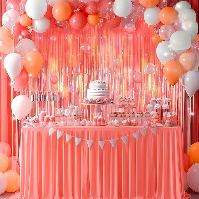 2 Pack Orange Party Streamers Backdrop Curtains, 3.3x8.2ft Holographic Tinsel Foil Curtain Photo Booth Props for Birthday, Wedding, Holiday Celebration, Bachelorette, Theme Decorations
