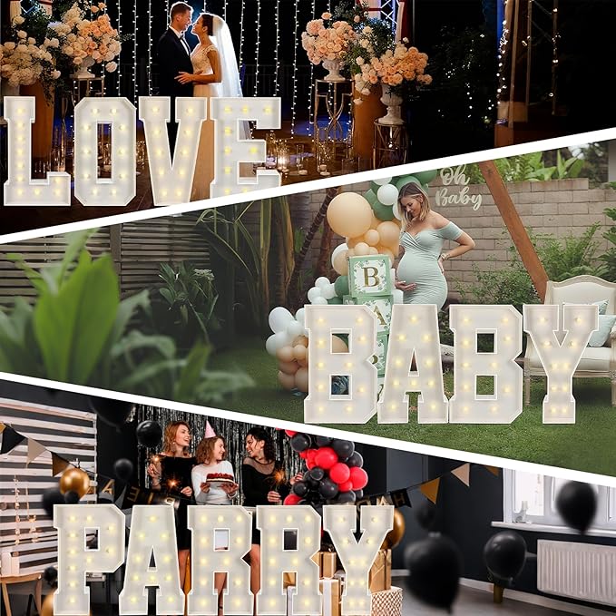 Marquee Light Up Letters: 4FT Large Decorative Signs for Party Decorations Baby Shower Birthday Wedding Engagement Anniversary, 4 Feet Tall Pre-Cut DIY Foamboard Letter J - Easy to Assemble