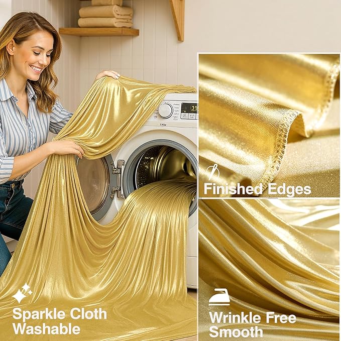 20x10 ft Gold Sequin Backdrop Curtain with Lights for Parties, Wrinkle Free Glitter Photo Backdrop Drapes Shimmer Back Drop Cloth with Light Strings for Wedding Birthday Photography Background