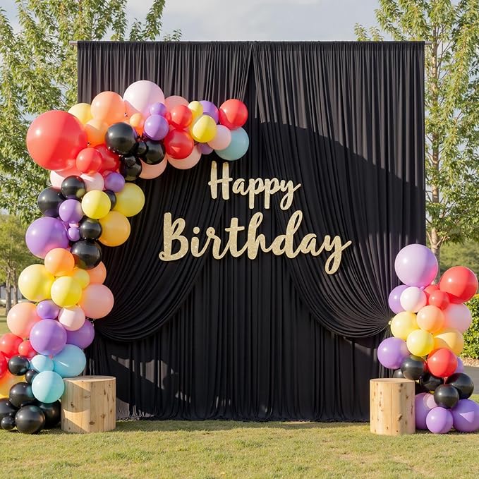 30ft x 15ft Black Wrinkle Free Backdrop Curtain for Parties, Silky Polyester Fabric Wedding Ceiling Drapes, 6 Panels 15ft Photo Back Drop Drapes for Baby Shower Photography Stage Background Cloth