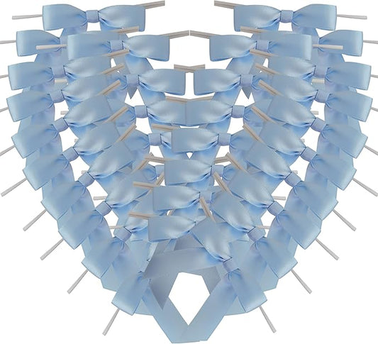 50pcs 2-1/2" Light Blue Satin Ribbon Bows with Twist Ties for Gift Wrapping Packing Christmas Decoration(Lt.Blue)