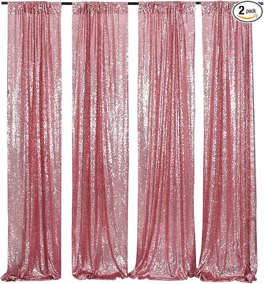 Poise3EHome Fuchsia Pink Sequin Backdrop, 4 Panels 2x8ft Glitter Curtain for Weddings, Parties, Photo Booth Decor