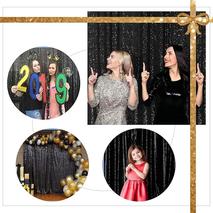 Juya Delight Black Sequin Backdrop, 6FTx8FT NO See-Through Photobooth Backdrop Curtains for Birthday, Party, Wedding Decoration