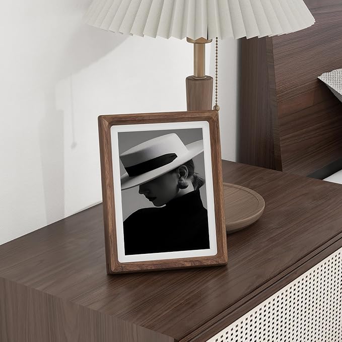 6x8 Frame USA-Sourced Natural Walnut Wood Solid Wood Photo Frame Handcrafted Rounded Corner with Mat to 5x7 Picture Frames Display with Real Glass Family Picture, Wedding Picture, Photo, Certificate