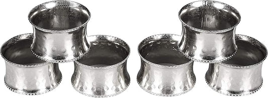 Everyday Metal Napkin Rings for Wedding Receptions, Dinners Parties, Family Gatherings, Everyday Use - Hand Made by Skilled artisans, Hammered Silver, Set of 6