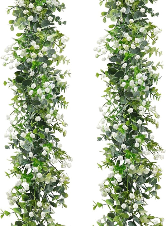 SOMYTING Artificial Eucalyptus Garland 2 Packs 6Ft Faux Eucalyptus Garlands Eucalyptus Leaves Table Greenery Garland Wreath Vines Artificial Vine Plants for Wedding Backdrop Arch Party Decor (2PCS)