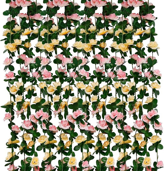 12 PCS 98.4 FT Artificial Flower Garland Rose Garland for Wedding Room Decor（12,Champagne）