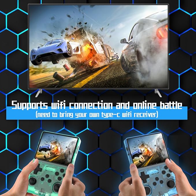 FVBADE[30000 in 1] R40S PRO Handheld Game Console 3.5 inch IPS Screen Mini Retro Console 3800mAh Portable Pocket Arcade 45+ Mainstream Emulator 256G TF Card Transparent.(Green)