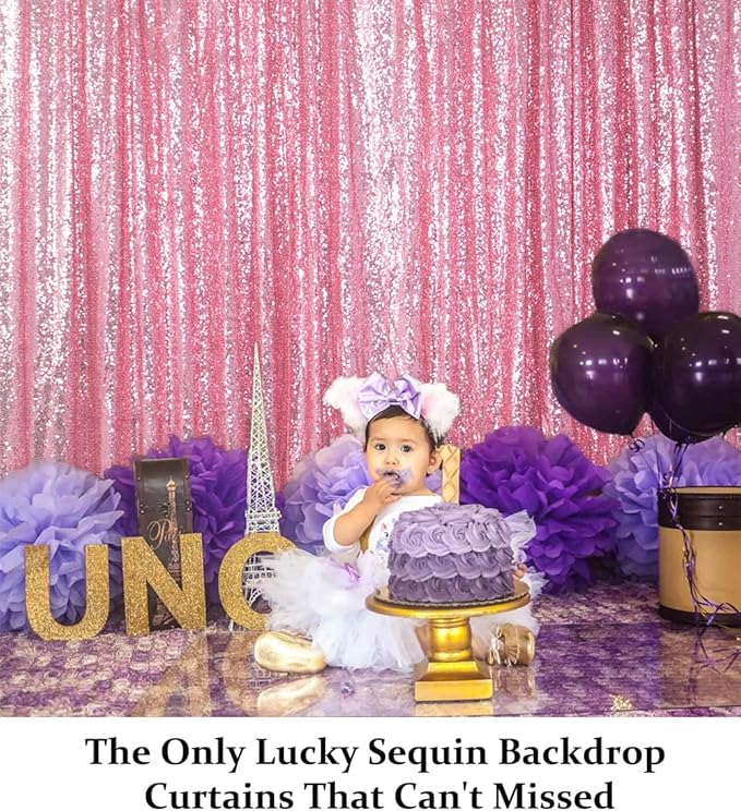 DUOBAO Pink Gold Sequin Backdrop for Birthday 10FTx10FT Fuchsia Pink Glitter Wedding Backdrops Curtain Wall Sparkle Photography Background for Party Baby Shower