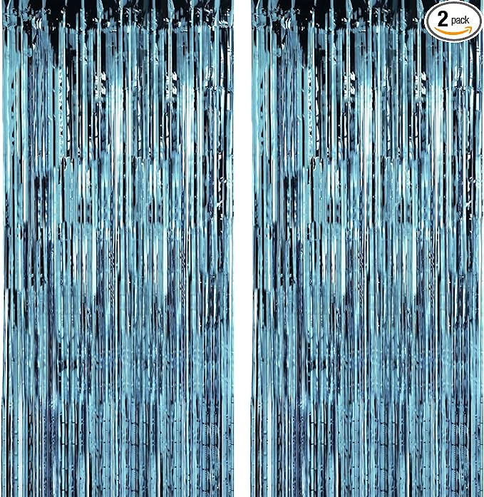 2 Pack Blue Pool Streamers Party Decorations Ocean Beach Theme Tinsel Backdrop Supplies Foil Curtain Backdrop for Baby Shower Birthday Bachelorette Wedding Celebration Halloween Party Decorations