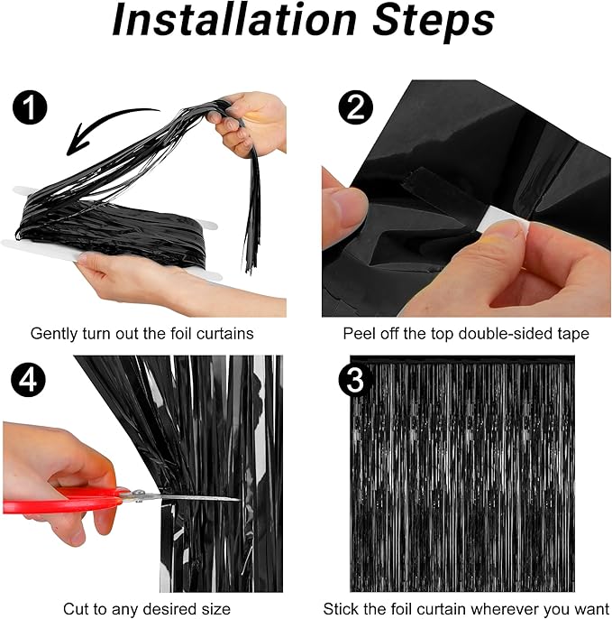 2 Pack 2025 Graduation Party Decorations, 3.28 FT x 7.05 FT Black Backdrop, Metallic Graduation Photo Backdrop Fringe Curtains Tinsel Backdrop Foil Streamer, Grad Party Supplies Photo Booth Props