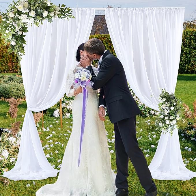 PARTISKY 10x10ft White Chiffon Sheer Backdrop Curtains (2 Panels 5x10ft Each) -Wrinkle-Free Drapes for Wedding, Birthday Party & Photography Stage Decor