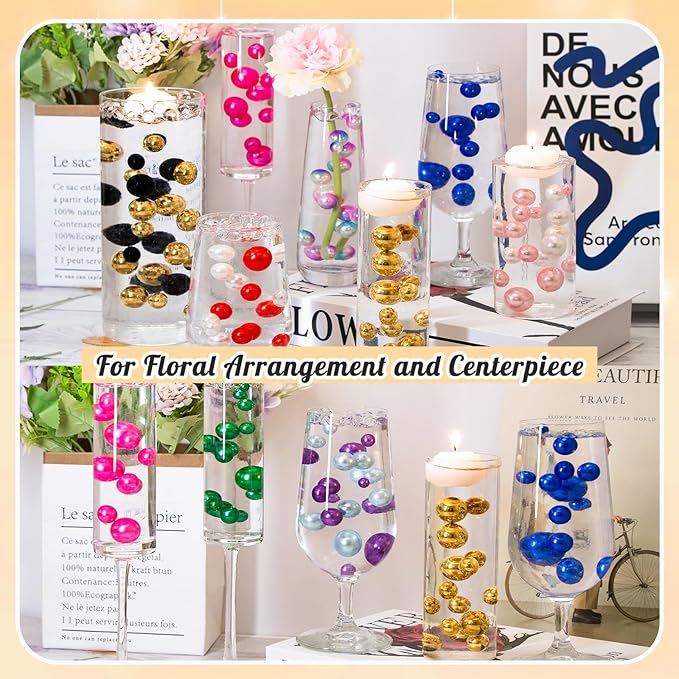 300Pcs Pearl Vase Filler, White No Hole Faux Pearl Beads for Centerpieces Vases, Candle Centerpieces, Wedding Birthday Party Home Decor 8/10/14/20mm