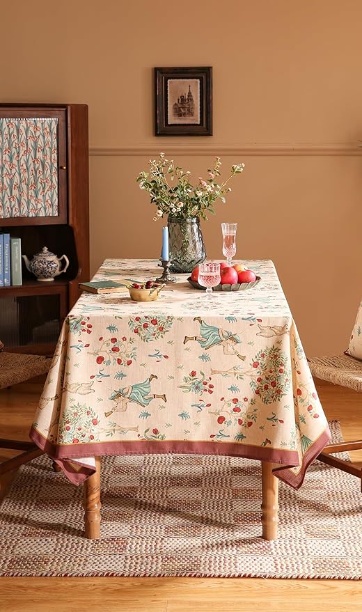 patdrea Designer Italian Beige Rectangle Tablecloth,Vintage Linen Trees Pattern Extra Long Table Cloth,Decor Table Cover for Kitchen Dining Christmas,Thanksgiving,Tea Party,67"x118"-Tatiana a