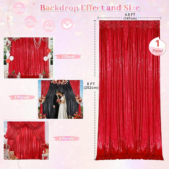 Red Backdrop Curtain for Wedding Parties: 4.8x8FT Chrstmas Curtains Backdrop Drapes for Graduation Birthday Photography Home Decoration