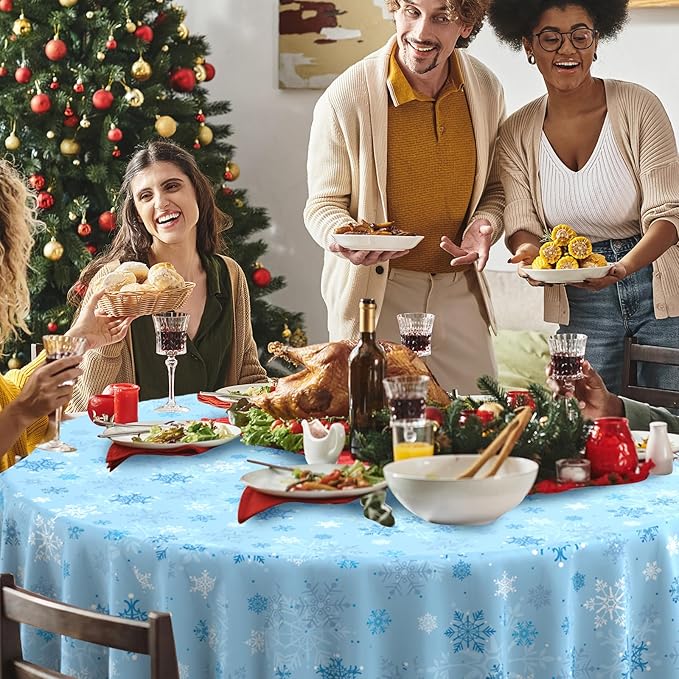 6Pcs Christmas Snowflake Plastic Party Tablecloth Decorations,Disposable Light Blue Snowflake Xmas Round Table Cover Backdrop for Winter Onederland Christmas Holiday Party Supplies,84 inch(Light Blue)
