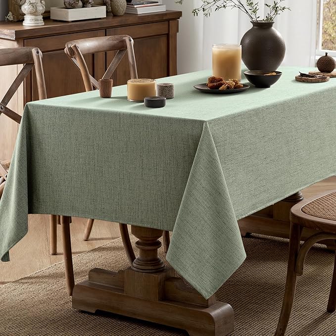 MIULEE Sage Green Linen Tablecloth 60x84 Inch Rectangle Table Cloth Waterproof,Stain Resistant & Wrinkle Resistant for Dining Party Wedding