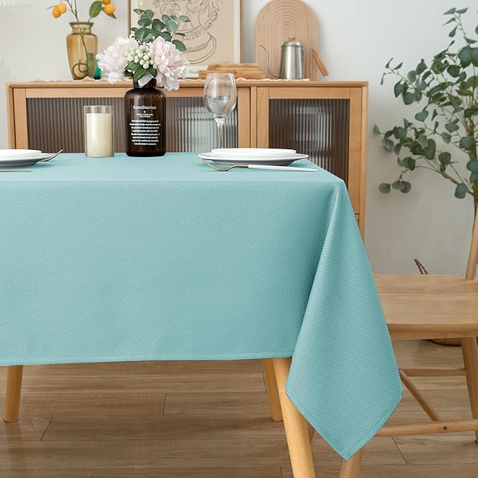 Biscaynebay Square Tablecloth 90x90 Inch-Auqa Blue Card Fabric Table Cover-Folding Table Cloths Linen Water Resistant Washable for Kitchen Dining Picnic Patio Outdoor Party Restaurant Tables