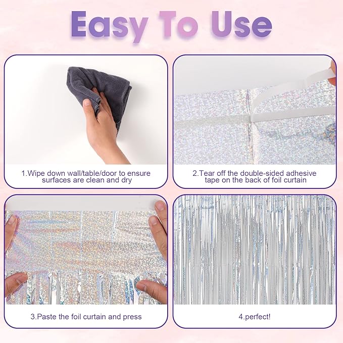 3 Pack 3.3x8.2 Feet Laser Silver Foil Fringe Backdrop Curtains, Tinsel Streamers Birthday Party Decorations, Fringe Backdrop for Graduation, Baby Shower, Gender Reveal, Disco Party