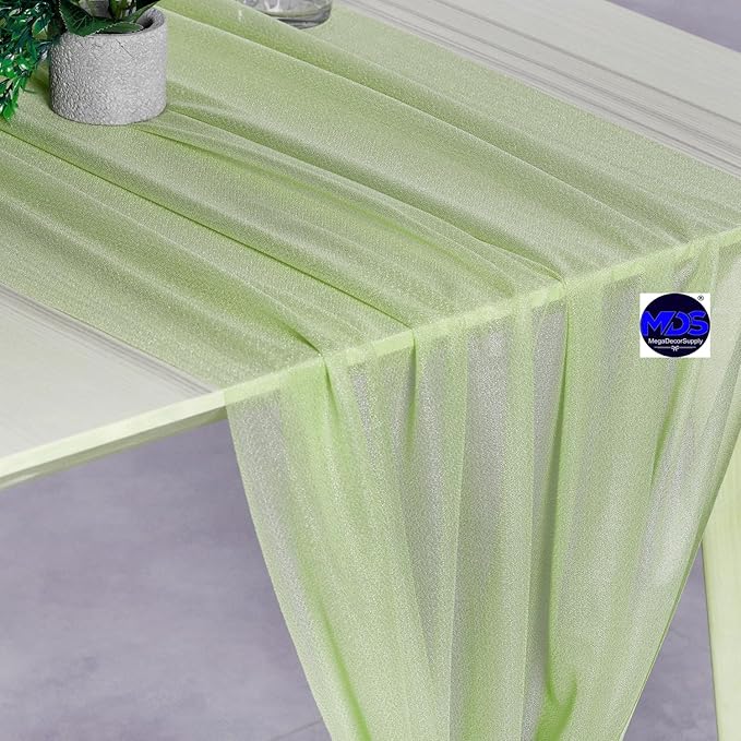 MDS 10 Pack 10ft Chiffon Table Runner 29 x 120 Inches Sheer Wedding Runner Romantic Rustic Table Runner for Wedding Decorations, Birthday Parties, Bridal Shower Party Arch Decor - Sage Green