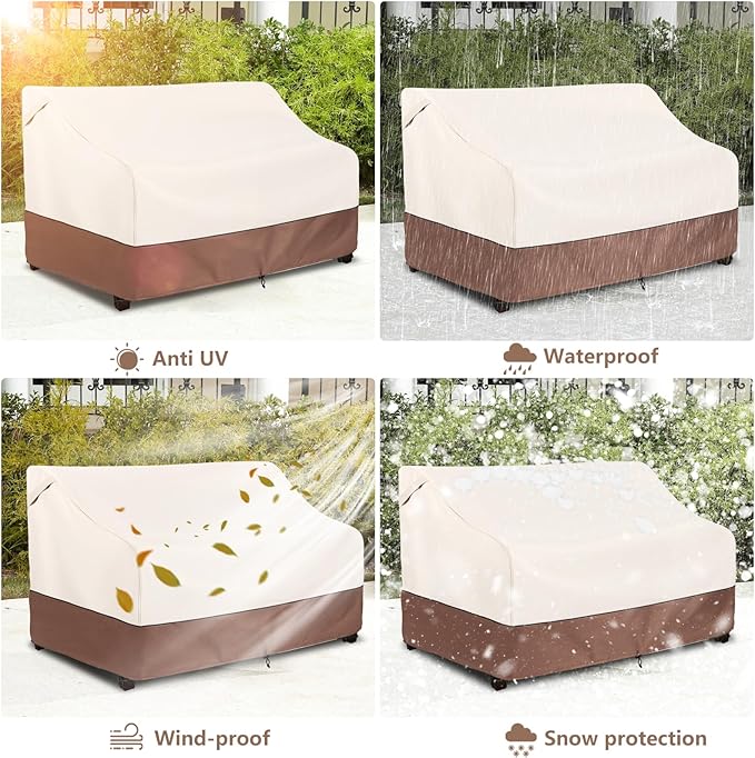 Okcool Heavy Duty Patio Sofa Cover, 100% Waterproof 3-Seater Outdoor Sofa Cover Fits up to 79W x 38D x 35H Inches, Lawn Patio Furniture Covers,Beige & Brown