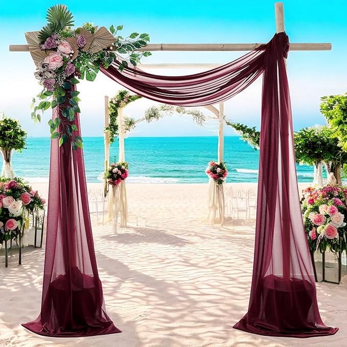 MDS Halloween Chiffon Draping Fabric - 1 Panel, 30" Wide x 40ft Long - Sheer Spooky Arbor & Canopy Drapery for Haunted House Backdrops, Party Ceilings, DIY Costumes & Themed Events - Burgundy