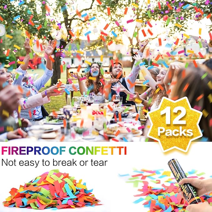 Confetti Cannon Multicolor 12 Pack Biodegradable Confetti Popper Party Confetti Shooters12 Inch Confetti Popper Cannons Confetti Poppers for Wedding,Birthday,Graduation, New Years Celebration