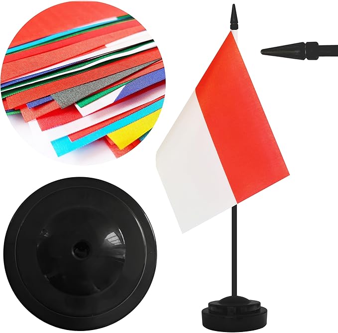 2 Pack Indonesia Desk Flag Set, Indonesian Desktop Small Miniature Table Office Flag with 12" Black Pole and Black Base, Offices, Classroom, Home, Festival Decoration (Indonesia)