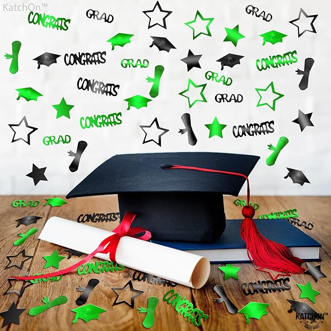 KatchOn, Shiny 2025 Congrats Grad Confetti - Pack of 1000 | Green and Black Graduation Confetti Class of 2025 Decorations | Graduation Decorations 2025