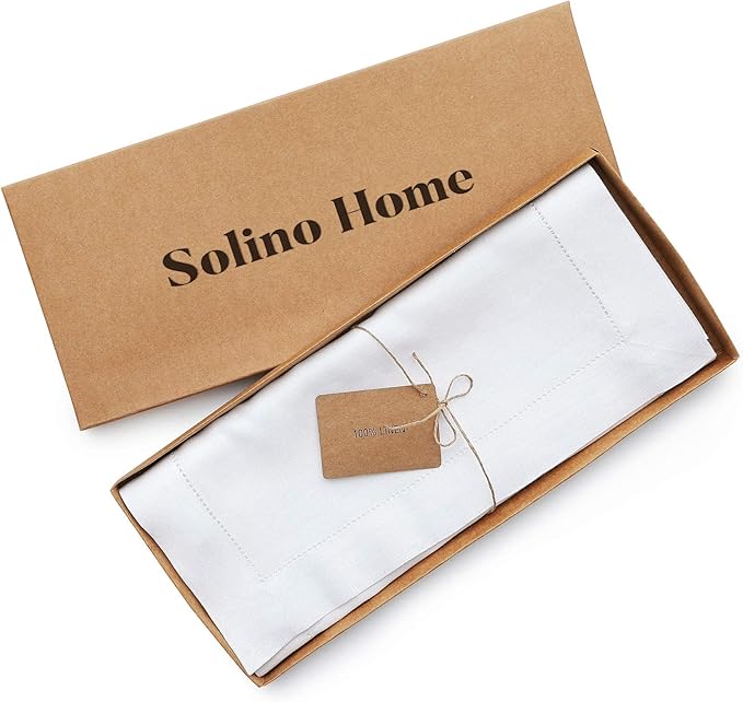 Solino Home Linen White Table Runner 120 Inches Long - 100% Pure Linen Hemstitch 14 x 120 Inch Table Runner for Dining, Fall, Autumn, Halloween, Thanksgiving, Holiday - Classic Hemstitch